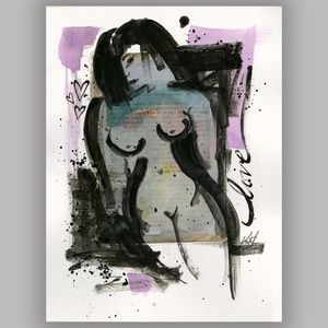 Original Mixed Media Nude Painting - Nude Love 7